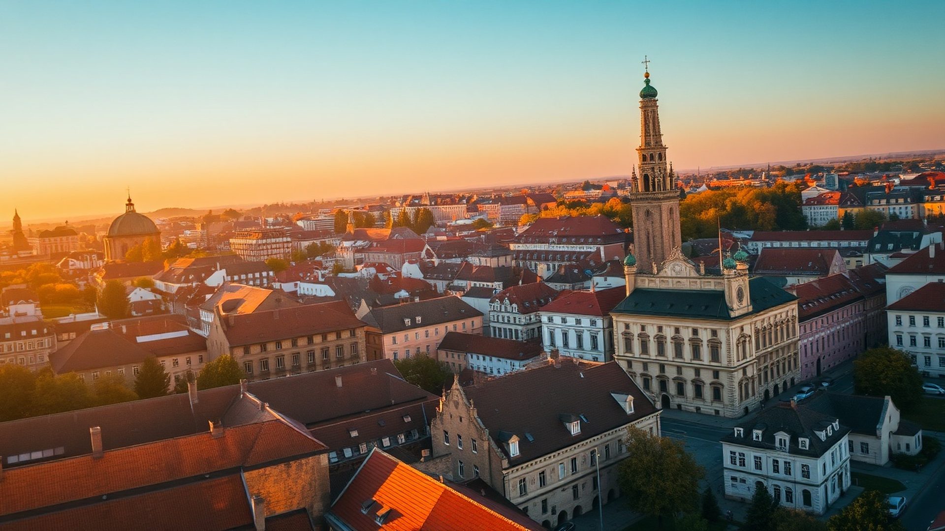 Panorama lubelskiej starówki o zachodzie słońca